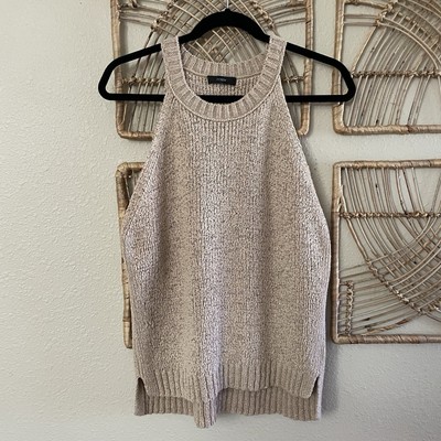 J Crew Sweater Tank High Neck Crochet Tan Classic Chic Coastal *see mrmts B10