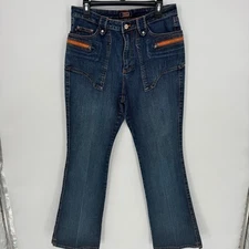 CREST JEANS Blue Bootcut Denim Pants with Orange Zipper Accents Size 13 14