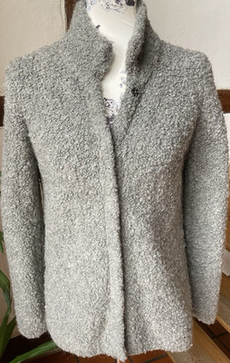 Esprit Damen Teddyjacke Grau halblang Stehkragen Acryl-Wollmix Gr. S