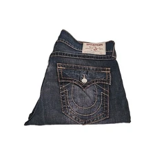 True Religion Straight Flap Old Multi Big T Orange Stitching Size 40x29 Distress