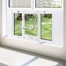 Full-Size Window Pet Door for Cat Small Fit 24"-28" Window, White Cat