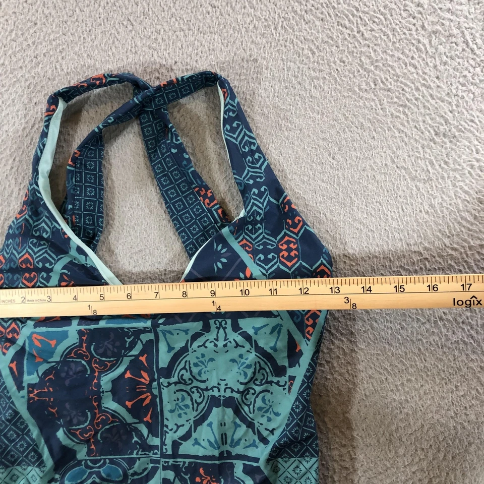 prAna One Piece Swimsuit Womens Small Teal Navy Lagos UPF 50+ Crossback Tile - Image 3 of 4