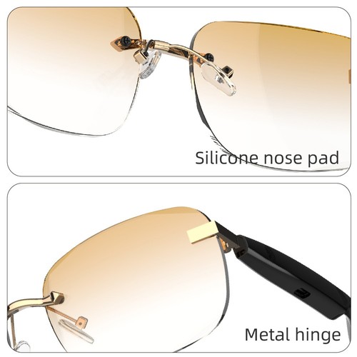 Smart Rimless Sunglasses Bluetooth Earphone Open Ear Call Music Headset Glasses - Picture 19 of 37