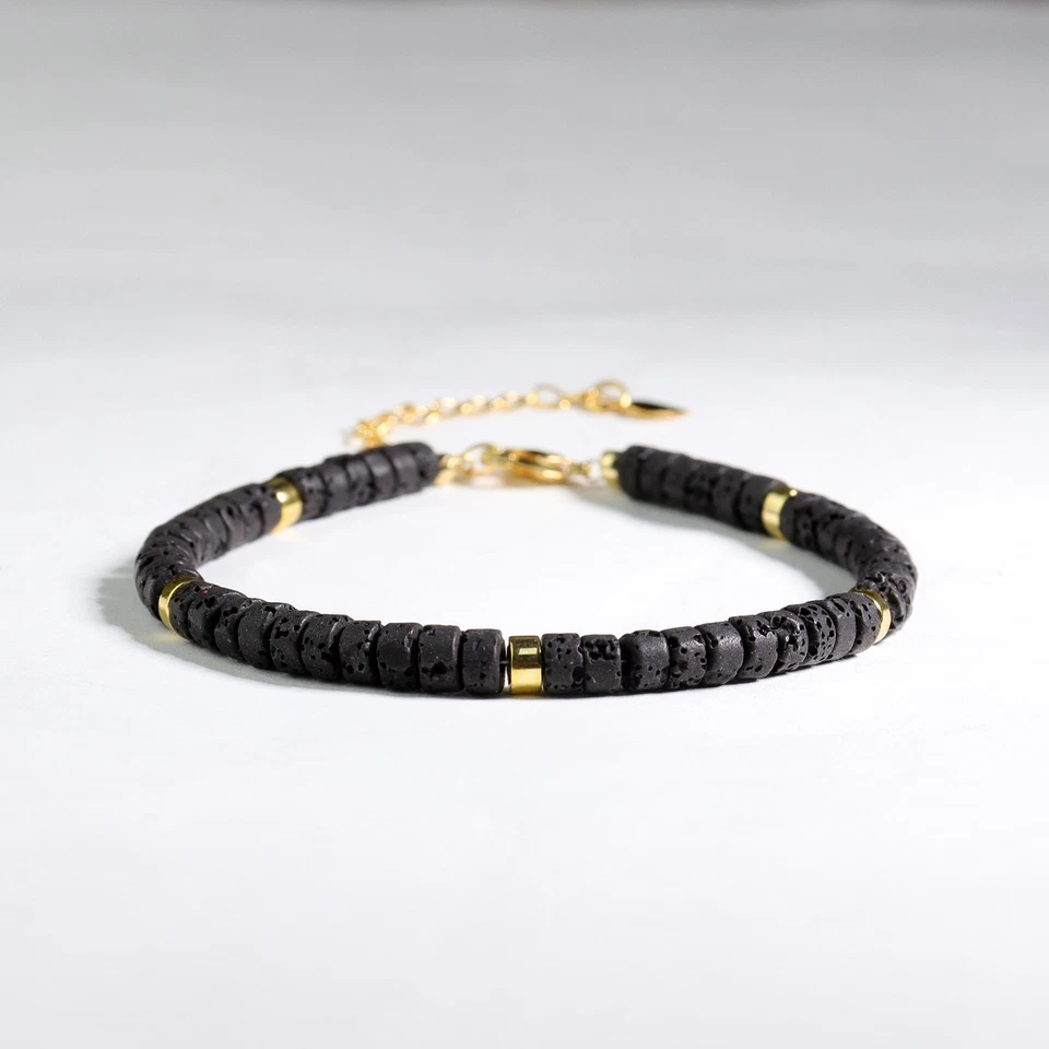 Lava Rock Bracelet Volcano Black Crystal Gemstone Beaded Stone Women Men Jewelry - Image 3 of 4