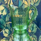 Anchor Hocking Colonial Green Uranium  Pitcher Vintage Depression Glass 6.75in