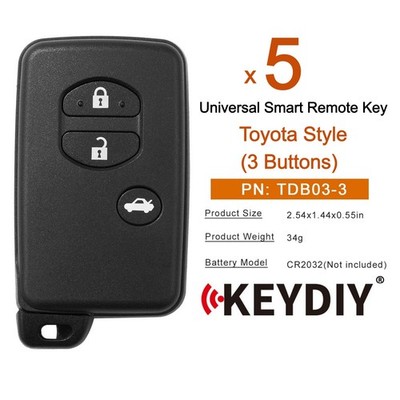 5x KEYDIY KD TDB03-3 for Toyota Universal Smart Remote Key 3 Buttons for KD-X4