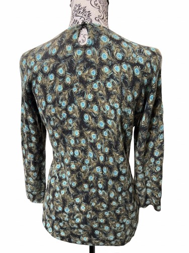 Talbots Woman Size Small 100% Cashmere Peacock Feather Print Pullover Sweater - Picture 4 of 10