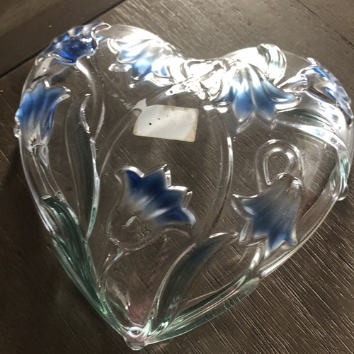 Joska Design Glaskunstwerkstatten Bavaria Blue Floral Crystal Heart Shape Dish - Picture 3 of 9