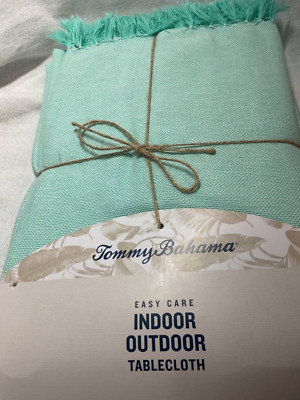 TOMMY BAHAMA EASY CARE INDOOR OUTDOOR TABLECLOTH AQUA TURQUOISE 60 X 104  NIP