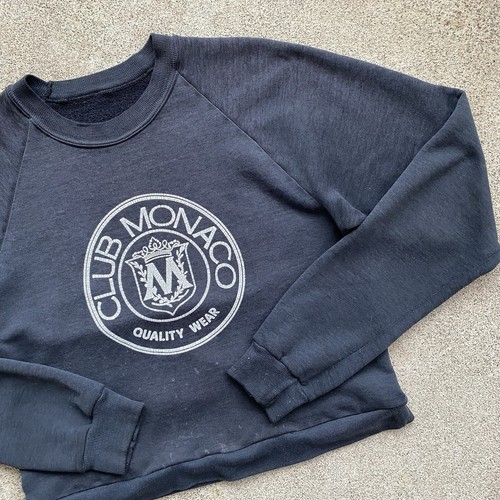 Vintage 80s Club Monaco Quality Wear Crewneck Sweatshirt Faded Black Med Boxy - Picture 3 of 4