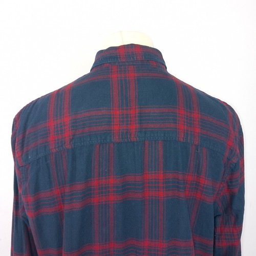 Rhino Rugby Flannel Shirt Mens Large Navy Red Plaid Button Down Long Sleeve - Picture 5 of 8