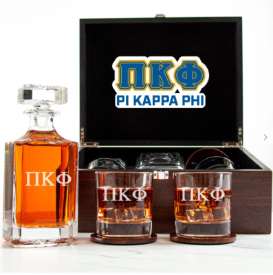 Pi Kappa Phi - Fraternity Decanter and 2 Glasses In Wood Box Set