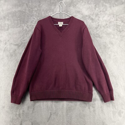 LL Bean Sweater Mens Large Tall Maroon Red V Neck Fishermans Outdoor Hike Camp