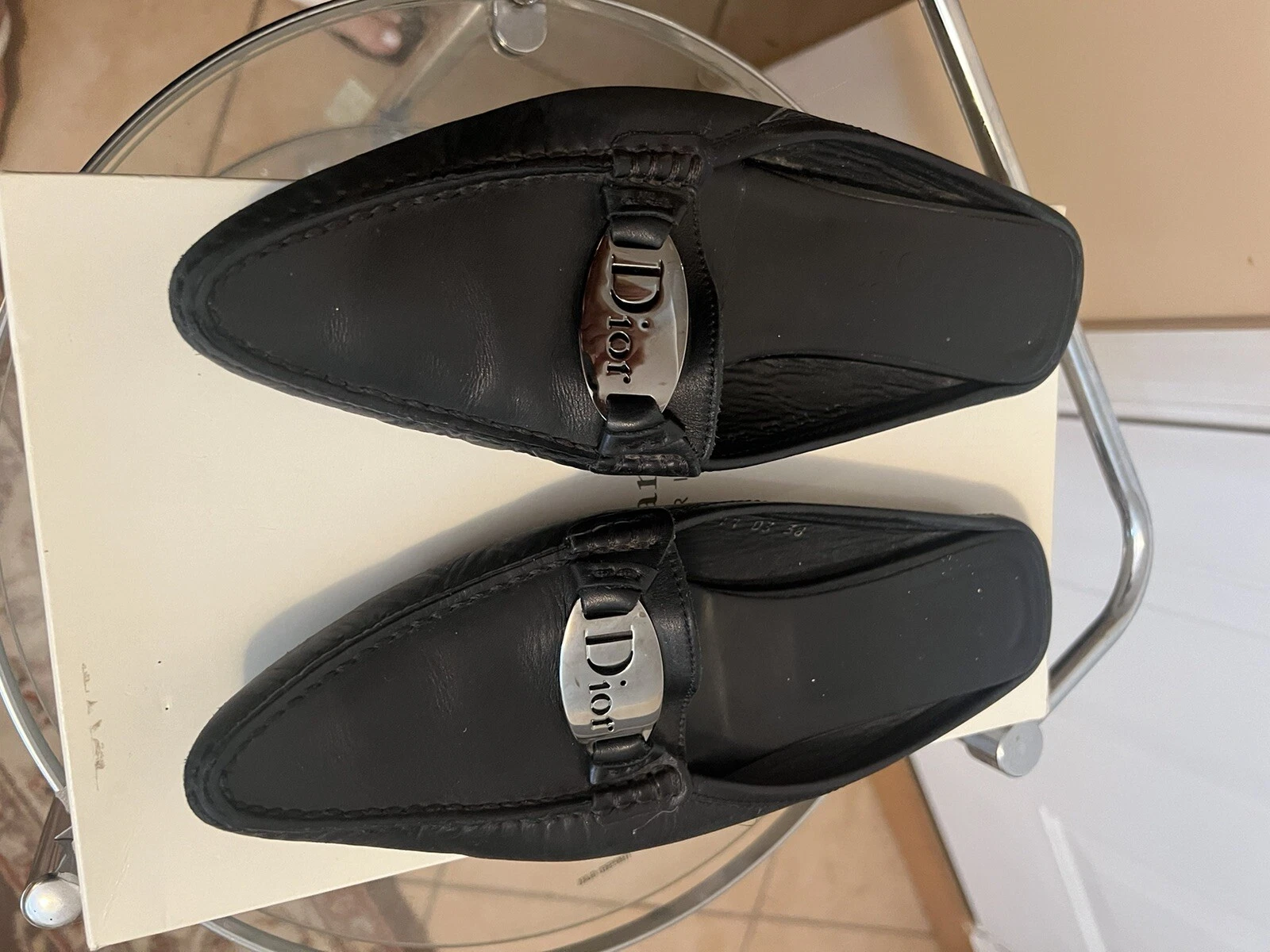 Ballerine plate Christian Dior Off Mule logo toile noire dos nu coulissant 37,5