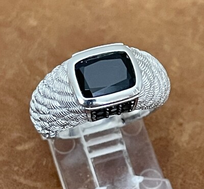 Neu ohne Etikett authentisch Judith Ripka 925 Onyx & schwarzer Spinell strukturierter Bandring Größe 5,25