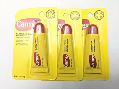 Carmex Medicated Classic Lip Balm 3 Pack Tubes 0.35 Oz Moisturizing