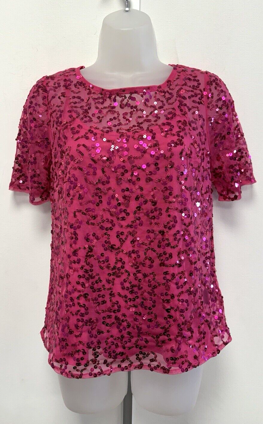 NEW! Monsoon UK12 Eu40 US8 pink hand embellished sequin 2-piece short sleeve top