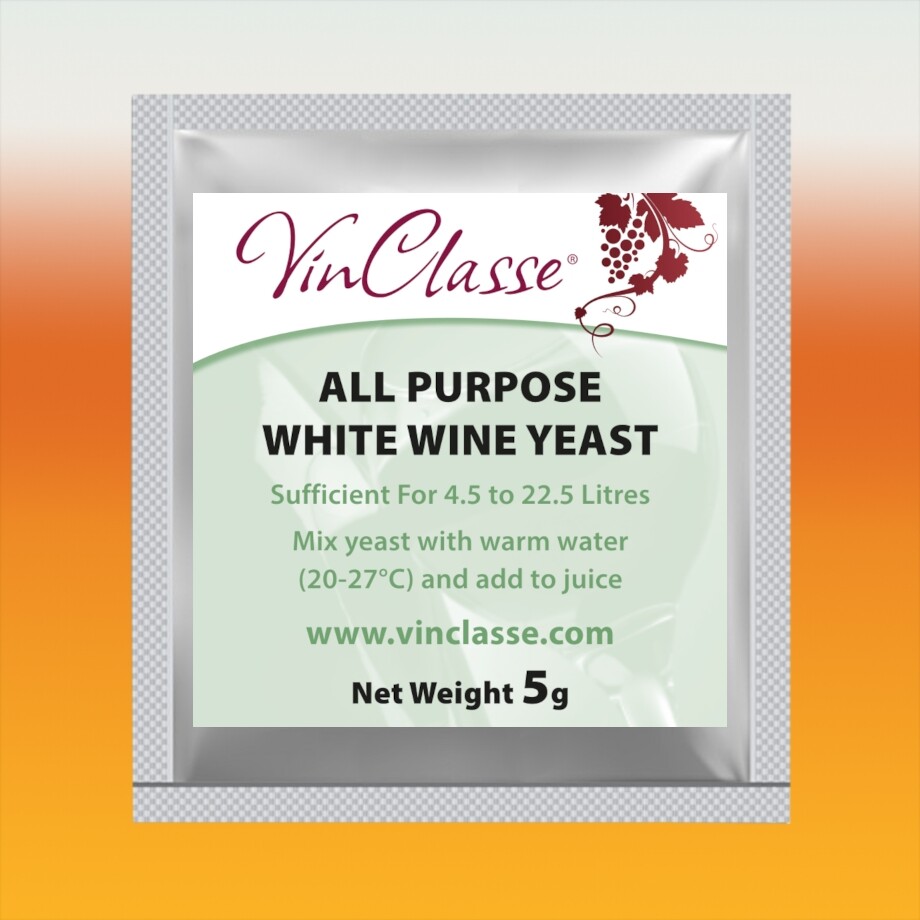 VinClasse All Purpose White Wine Yeast - 5 Gram Sachet For Wine Making