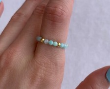 Natural Amazonite Faceted Round Gemstone Beads Adjustable Rings for Girls Women