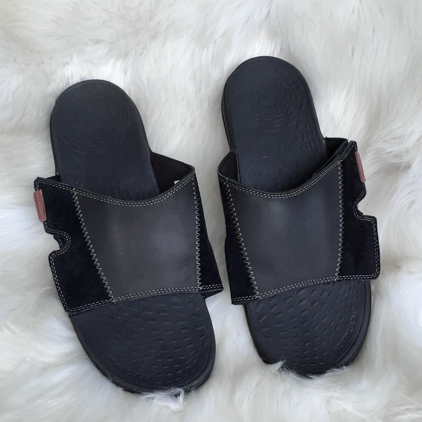 New Balance Revitalign Black Leather Adjustable Strap Slides Sandals Men's  10 | eBay