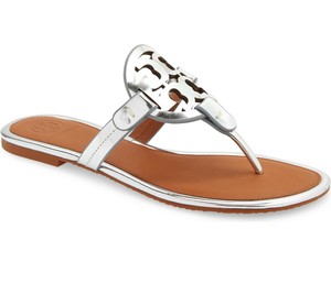 NIB Tory Burch Miller Leather Sandals Metallic Mirror Silver US 6 M AUTHENTIC 192485363241 | eBay