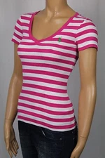 Ralph Lauren Pink White Short Sleeve Knit Top Shirt V-neck NWT