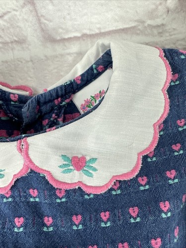 Vtg OshKosh B'Gosh Dress Denim Heart tulip Floral Peter Pan Collar 2T ? USA made - Picture 5 of 18