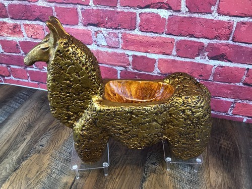 RARE Vintage HOLIDAY CERAMICS LOS ANGELES Clay GOLD LLAMA PLANTER BOWL Excellent - Picture 2 of 20