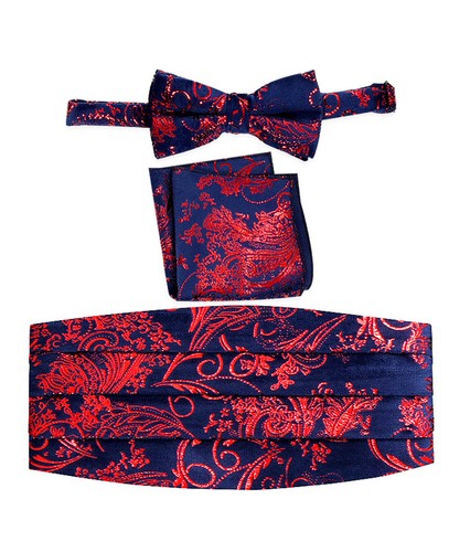 Boy's Formal Adjustable Paisley Cummerbund Bow Tie Pocket Square 3Pc Set CM-83P - Picture 27 of 28