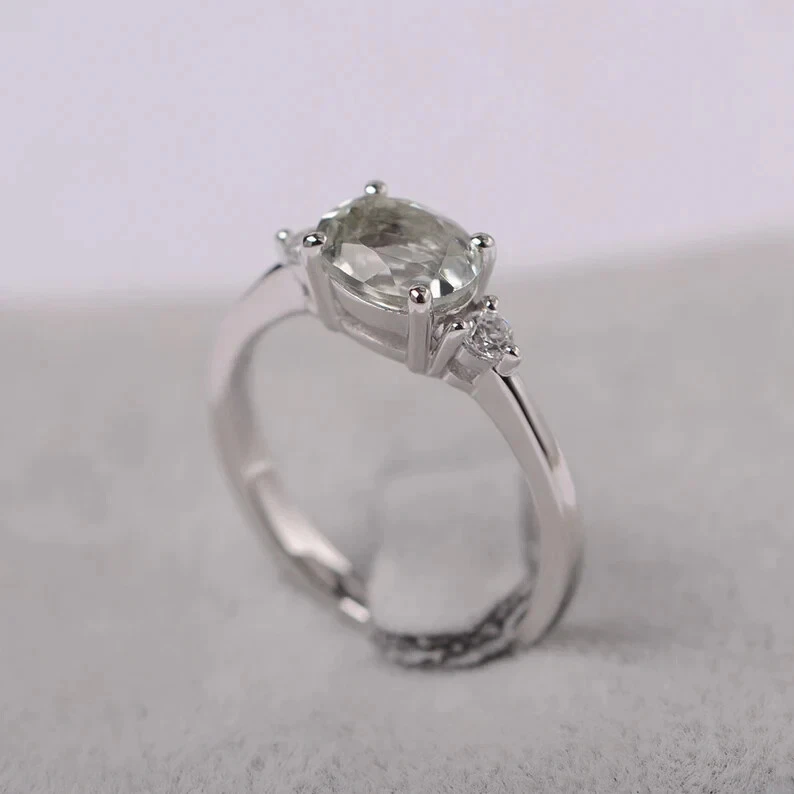 Green amethyst ring sterling silver oval cut engagement ring green natural stone - Image 3 of 3