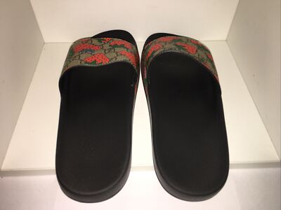 【GUCCI】 GG Supreme Strawberry Slide Sandals GUCCI GG Supreme Monogram Strawberry Slide Sandals Size 10