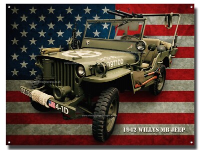 1942 WILLYS MB JEEP FINE ART METALLSCHILD. AMERICAN ARMY JEEP.(12'' x 16'')