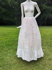VICTORIAN THIN COTTON SKIRT W PLEATING  FLOUNCED BOTTOM HEM
