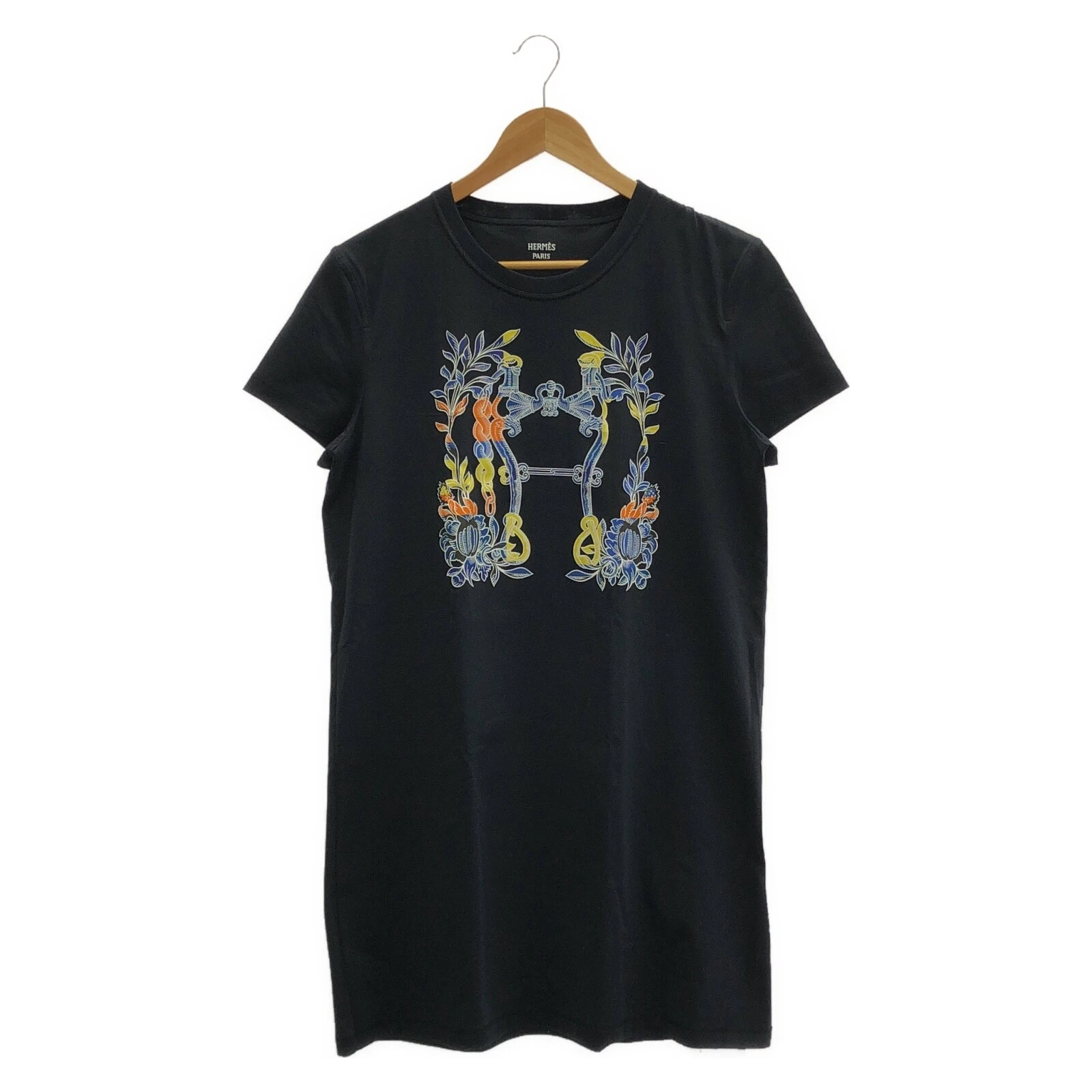 HERMÈS HERMES Hermes Vestito Maglietta Manica Corta #42 Cotone Nero