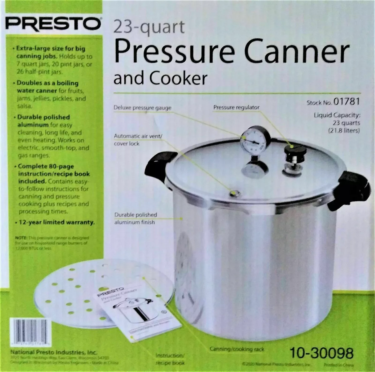 Presto 01781 Pressure Canner and Cooker, 23 qt, Silver