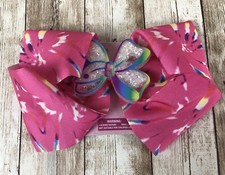JoJo Siwa Hair Bow Pink Tie-Dye Ribbon Plastic Glitter Center Alligator Clip New
