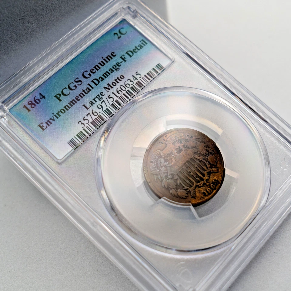 1864 Two-Cent Piece – PCGS Genuine (Env Damage, F Details) – Civil War Era - Image 2 of 4