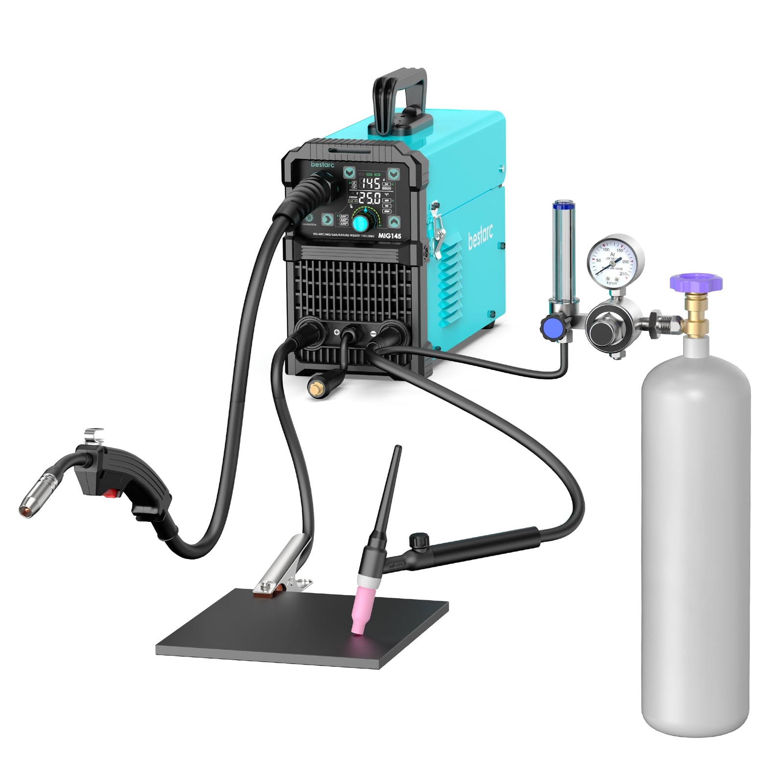 Dual Voltage MIG Welder 145A Gas/Gasless Digital Display for Various Metals