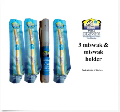 3pcs +Holder 6" MISWAK - Natural Toothbrush - Meswak Peelu - Chewing Stick Sewak