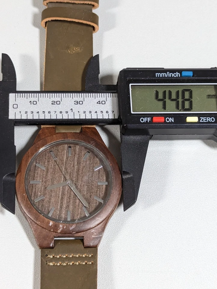 Brown Wood Dial Round Case Brown Faux Leather Band Watch - Image 4 of 4