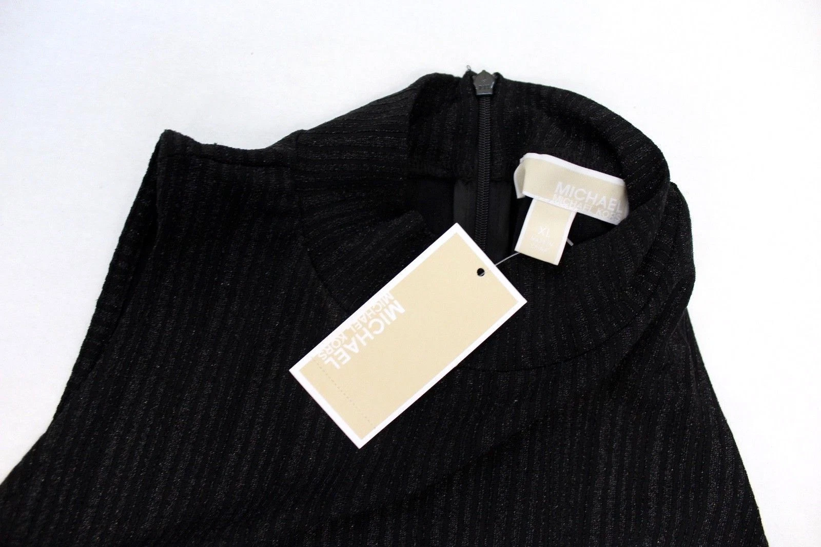 Abito MICHAEL by MICHAEL KORS a costine finto collo elasticizzato scintillante nero taglia XL $120