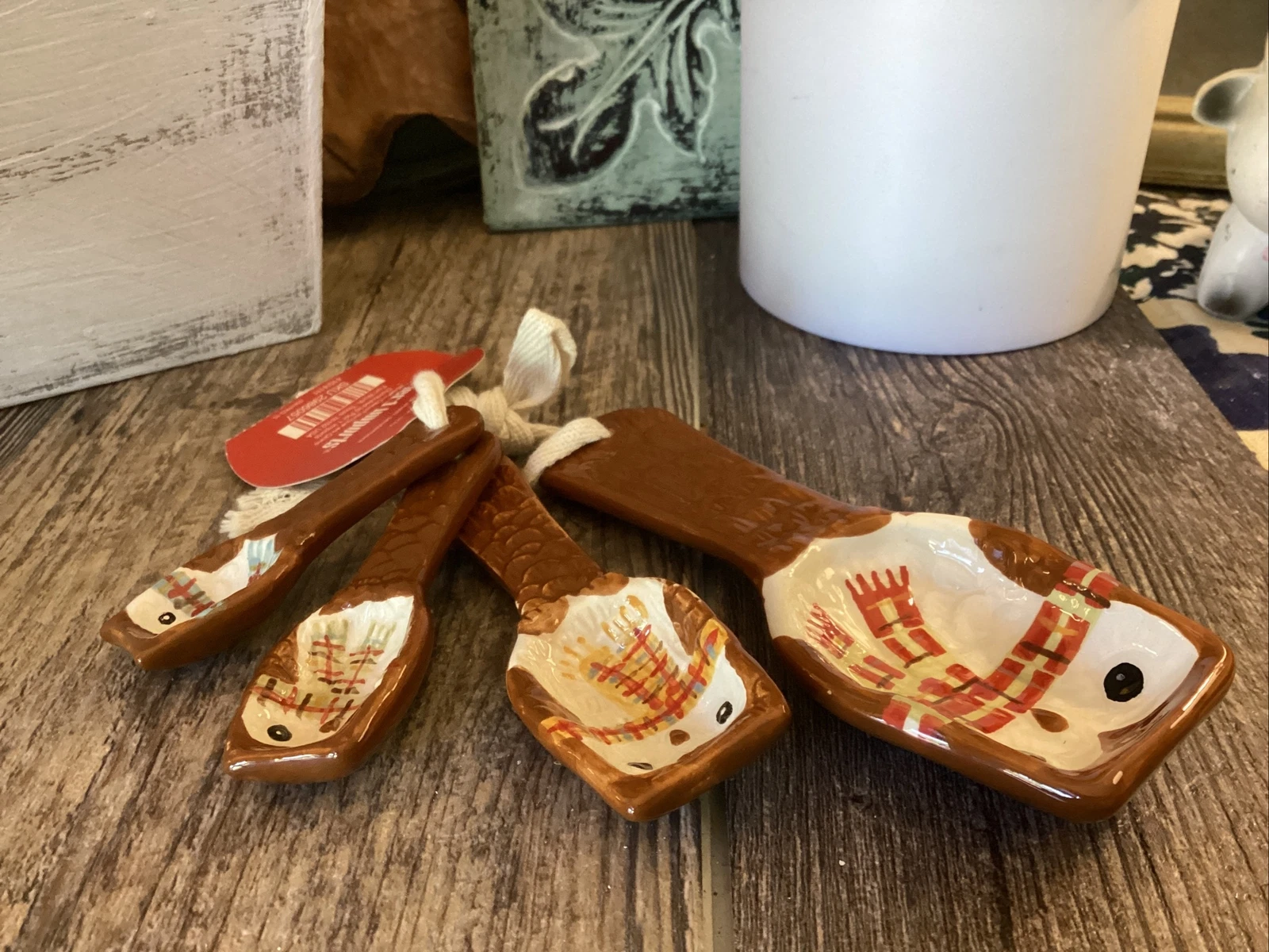 Pier 1 Imports Ceramic OWL Measuring Spoons, Set of 4 NEW & RARE ceramic