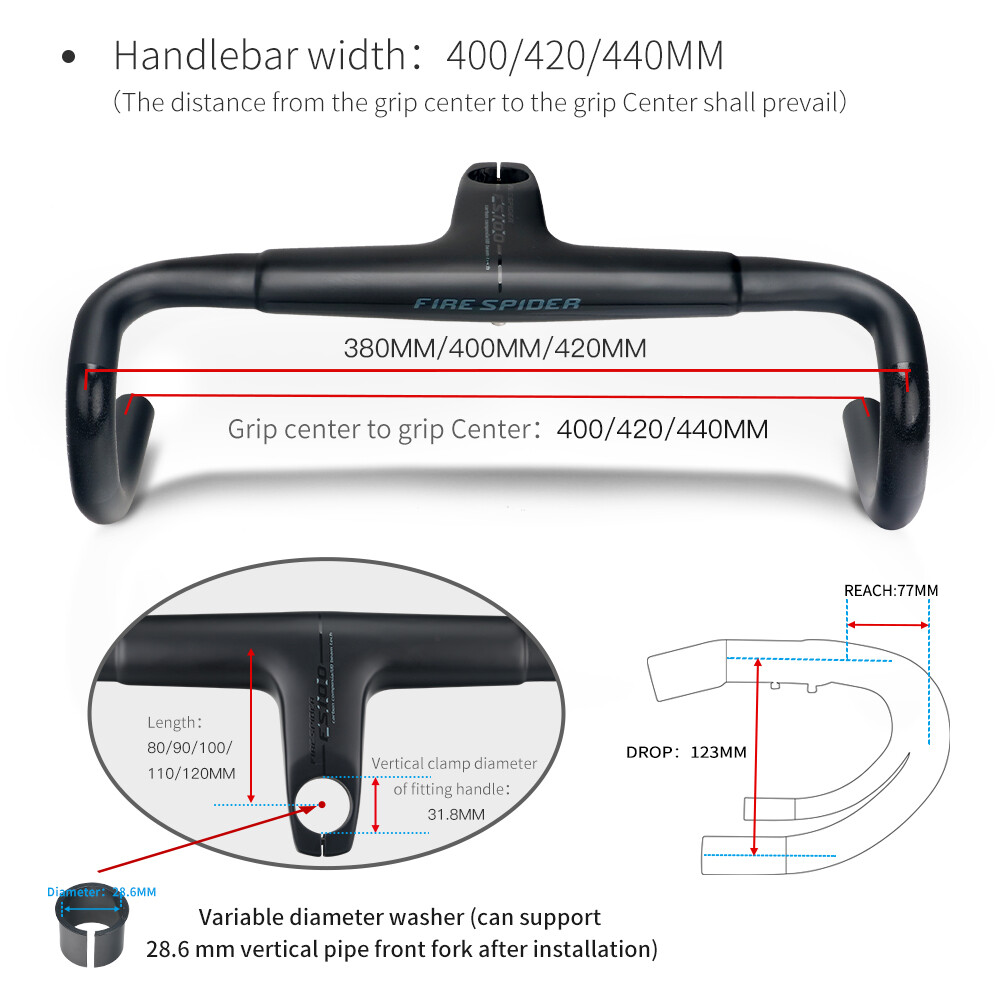 TOSEEK Full Carbon Handlebar 28.6/31.8mm Integrated Drop Bar Road