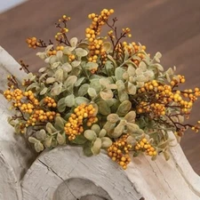 New Primitive Farmhouse FALL MUSTARD BERRY EUCALYPTUS SPHERE Half Ball 9"