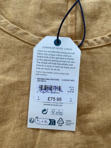EX Seasalt Grass Wave Sleeveless Linen Dress Dark Sienna Sizes 8-22 RRP £75.95 - Picture 5 of 5