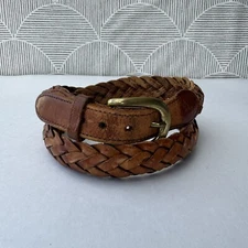 Brighton Well worn braided raised Brown Leather Belt Brass Buckle Size 34
