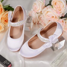 Kids Girls Satin Dress Shoes Mary Jane Princess Ballet Flats For Wedding Party
