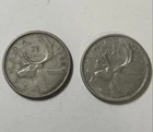 1958 and 1959 Canadian 25 Cent Coins 0.800 Silver Coin Set Ungraded