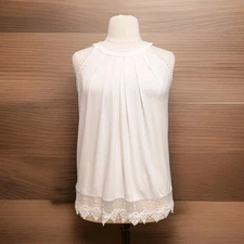 Time Line Sleeveless Halter Neck Size XL Cream Lace Trim Blouse 