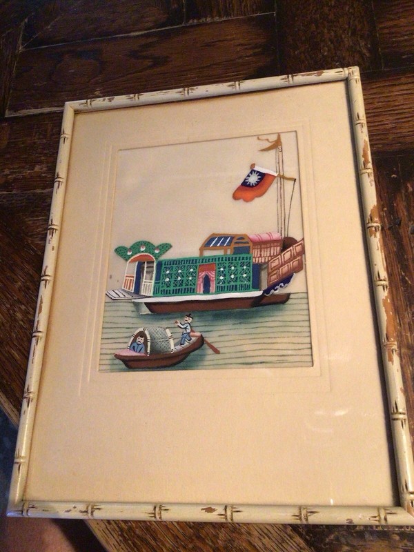Antique Chinese Canton School Watercolor PAINTING Junks Sampans China Trade